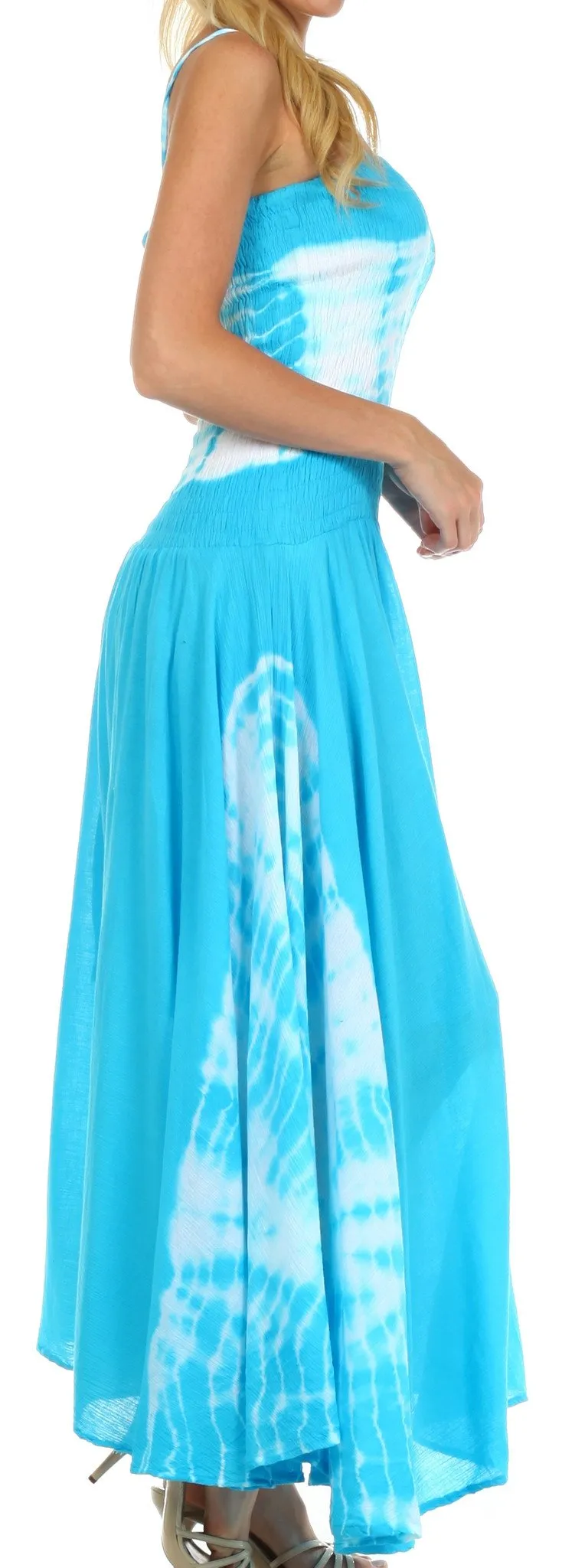 2-Tone Tie Dye Sleeveless Smocked Top Guazy Long Dress