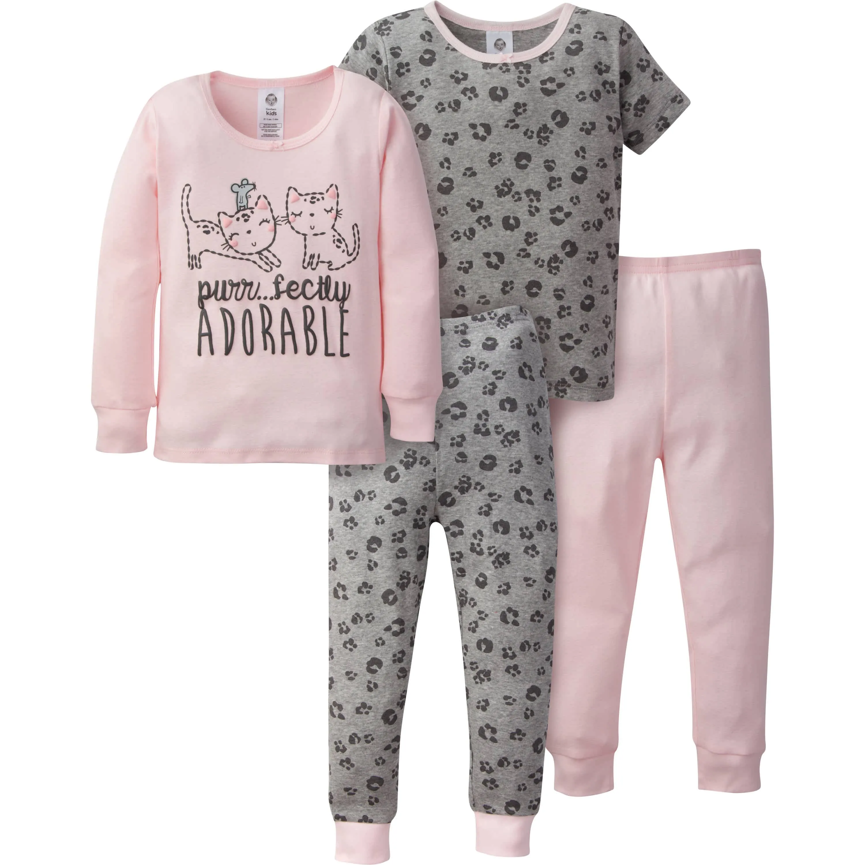 4-Piece Infant & Toddler Girls Leopard Snug Fit Cotton Pajamas