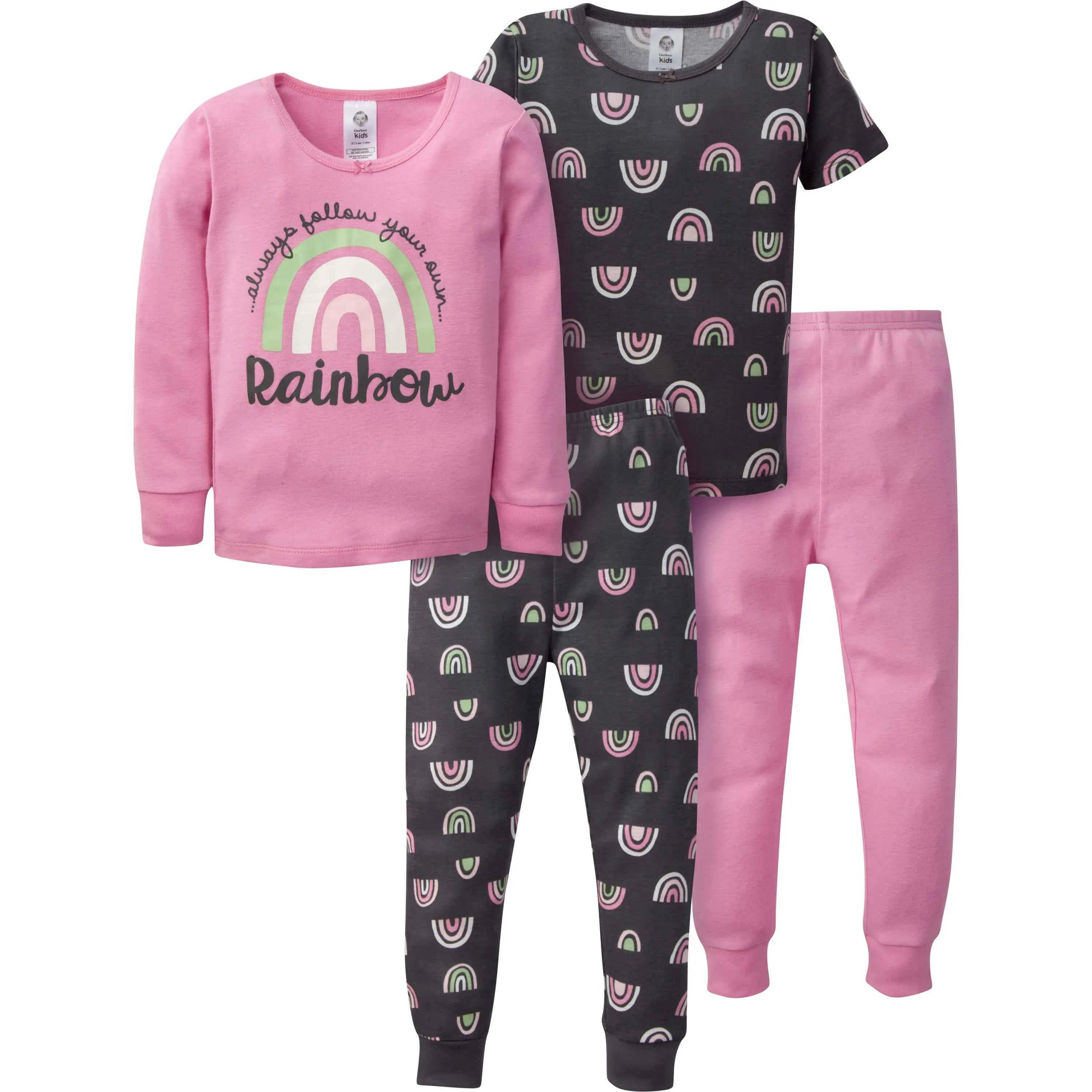 4-Piece Infant & Toddler Girls Rainbow Snug Fit Cotton Pajamas