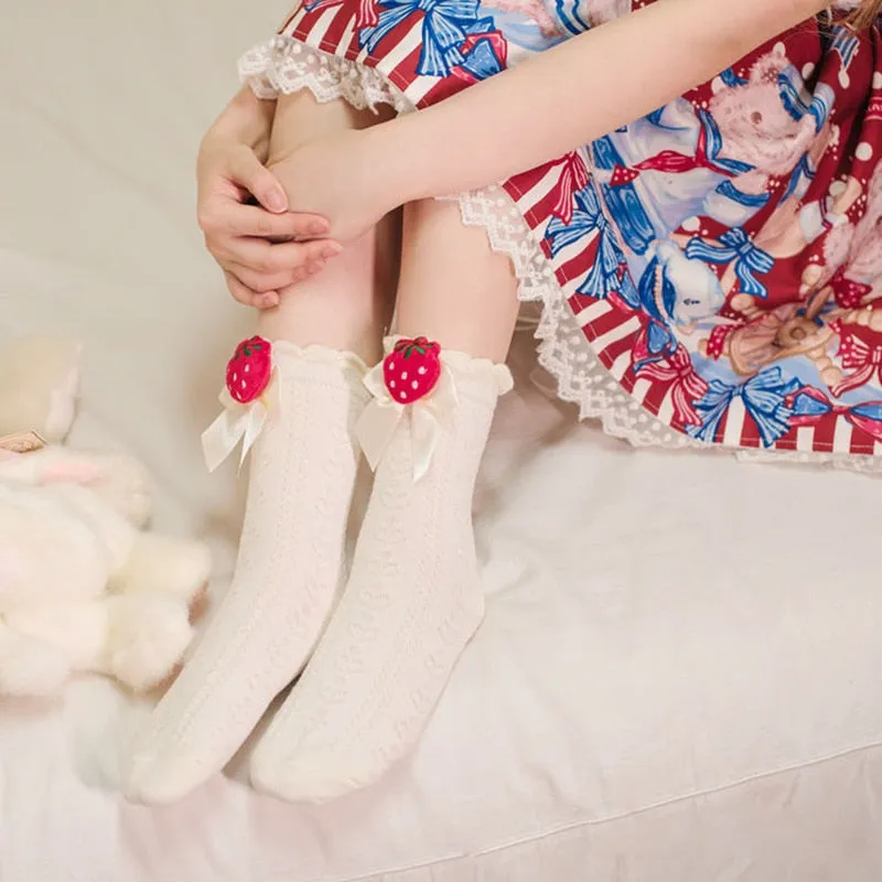 Berry Bow Ruffle Lace Socks