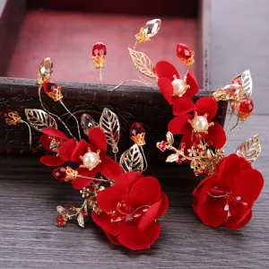 Bridal Red Flower Hair Accessories (1 PC) for Chinese Wedding