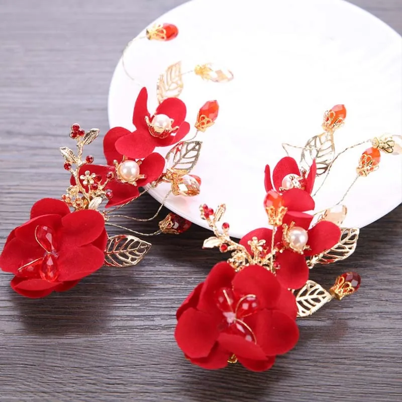 Bridal Red Flower Hair Accessories (1 PC) for Chinese Wedding