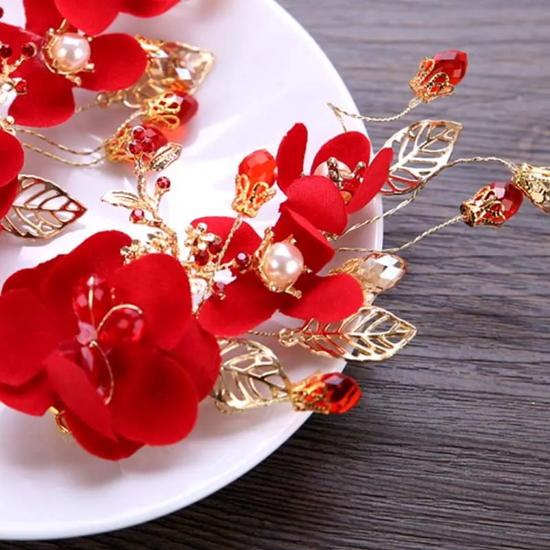 Bridal Red Flower Hair Accessories (1 PC) for Chinese Wedding