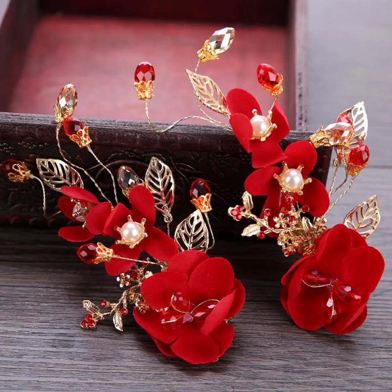 Bridal Red Flower Hair Accessories (1 PC) for Chinese Wedding