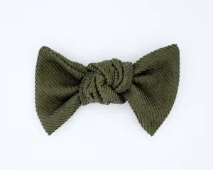 Corduroy Hair Bow - Military Green