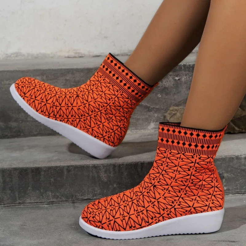 deanwangkt - Tangerine Red Casual Patchwork Round Comfortable Out Door Shoes