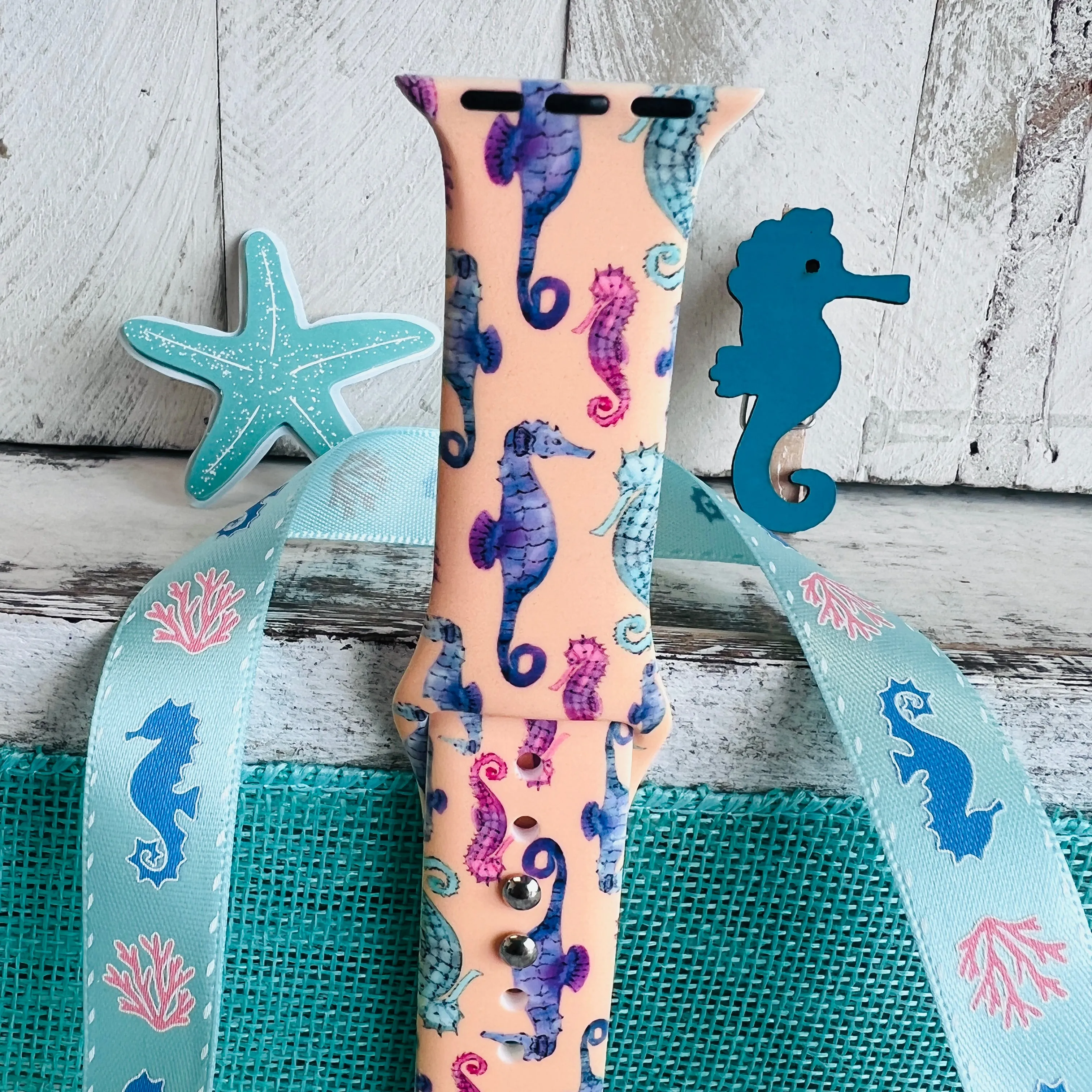 Fancy Seahorses Print Silicone Band For Apple Watch