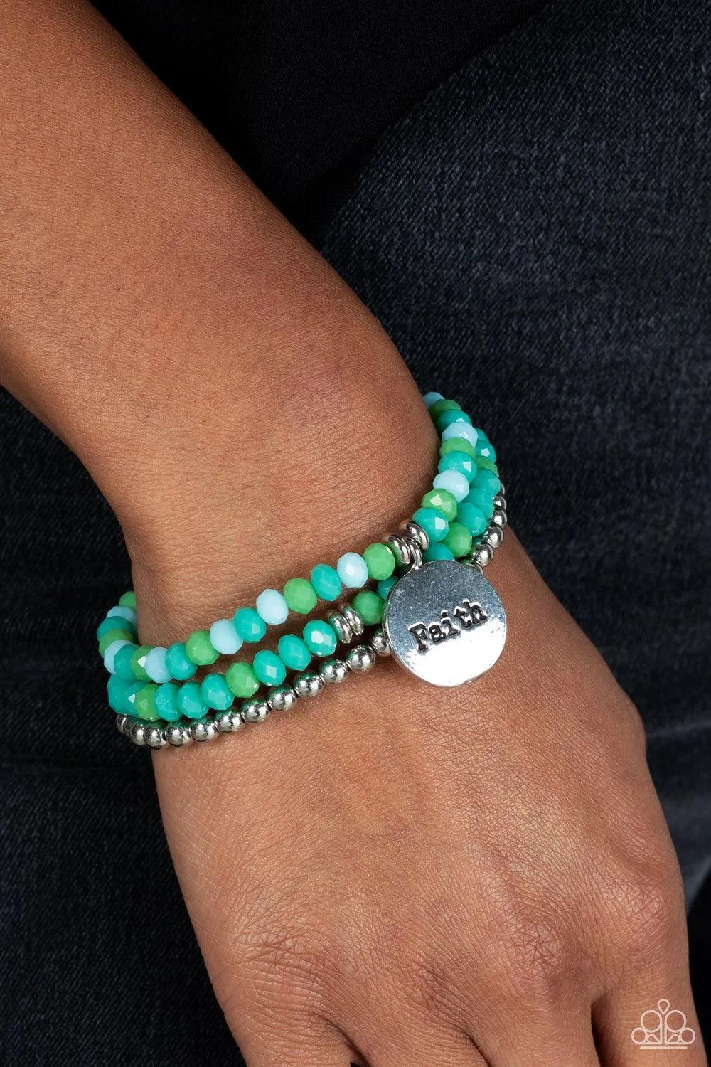 Fashionable Faith Green Inspirational Bracelet - Paparazzi Accessories