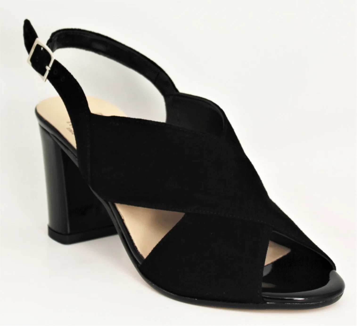 High Block Suede Heel Sandal With Crossover Straps