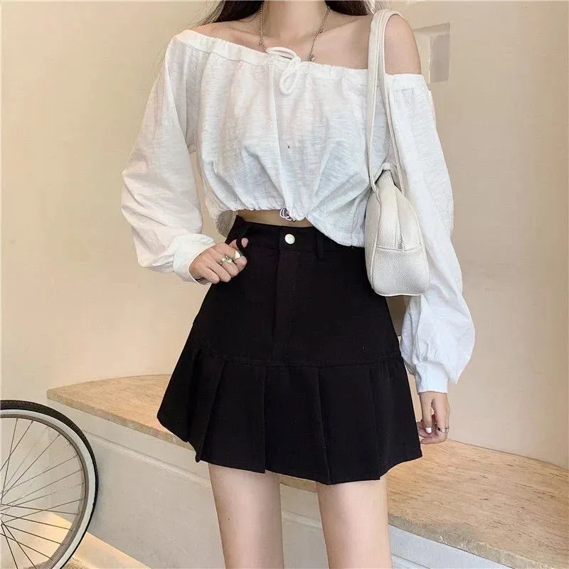 Korean Grey High Waist A-Line Short Skirt