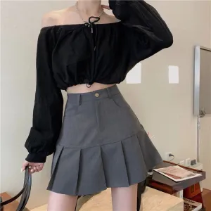 Korean Grey High Waist A-Line Short Skirt