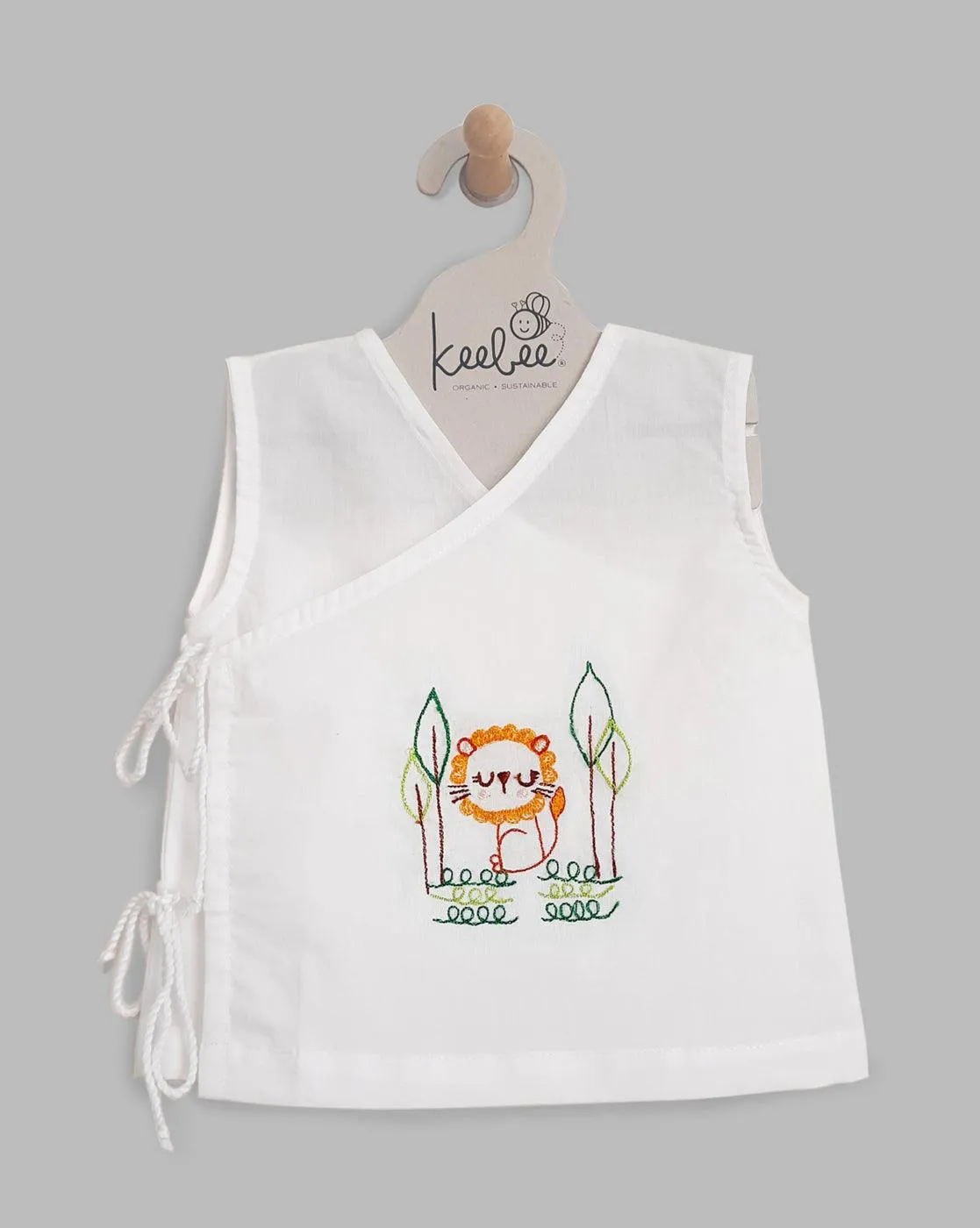 Lion- Organic Cotton Sleeveless Embroidered Unisex Baby Jhabla