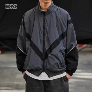 Patchwork Reflective Strip Sports Jacket for Men - Korean Streetwear