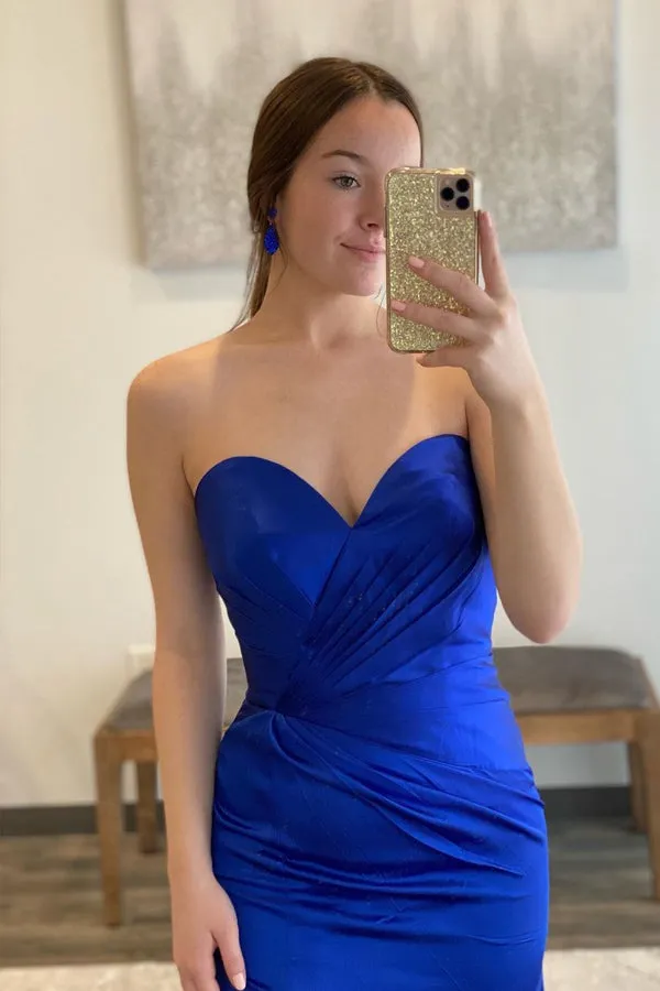 Royal Blue Satin Sweetheart Simple Prom Dresses  PSK507