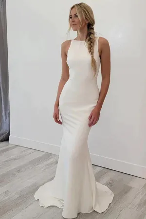 Satin Mermaid Open Back Beach Wedding Dresses Simple Bridal Gowns  WD654