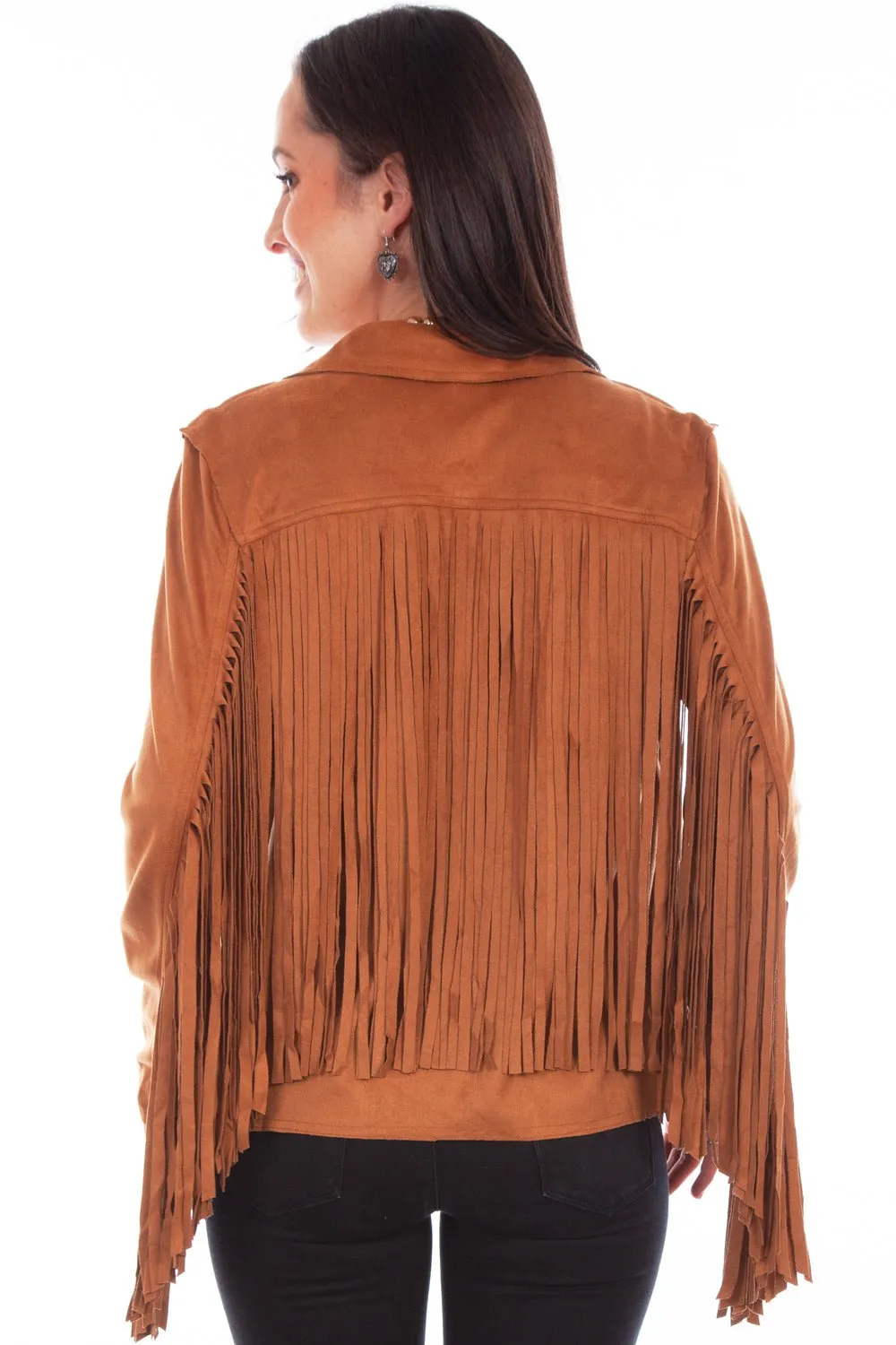 Scully Womens Trendy Fringe Brown Polyester Blend Faux Leather Jacket