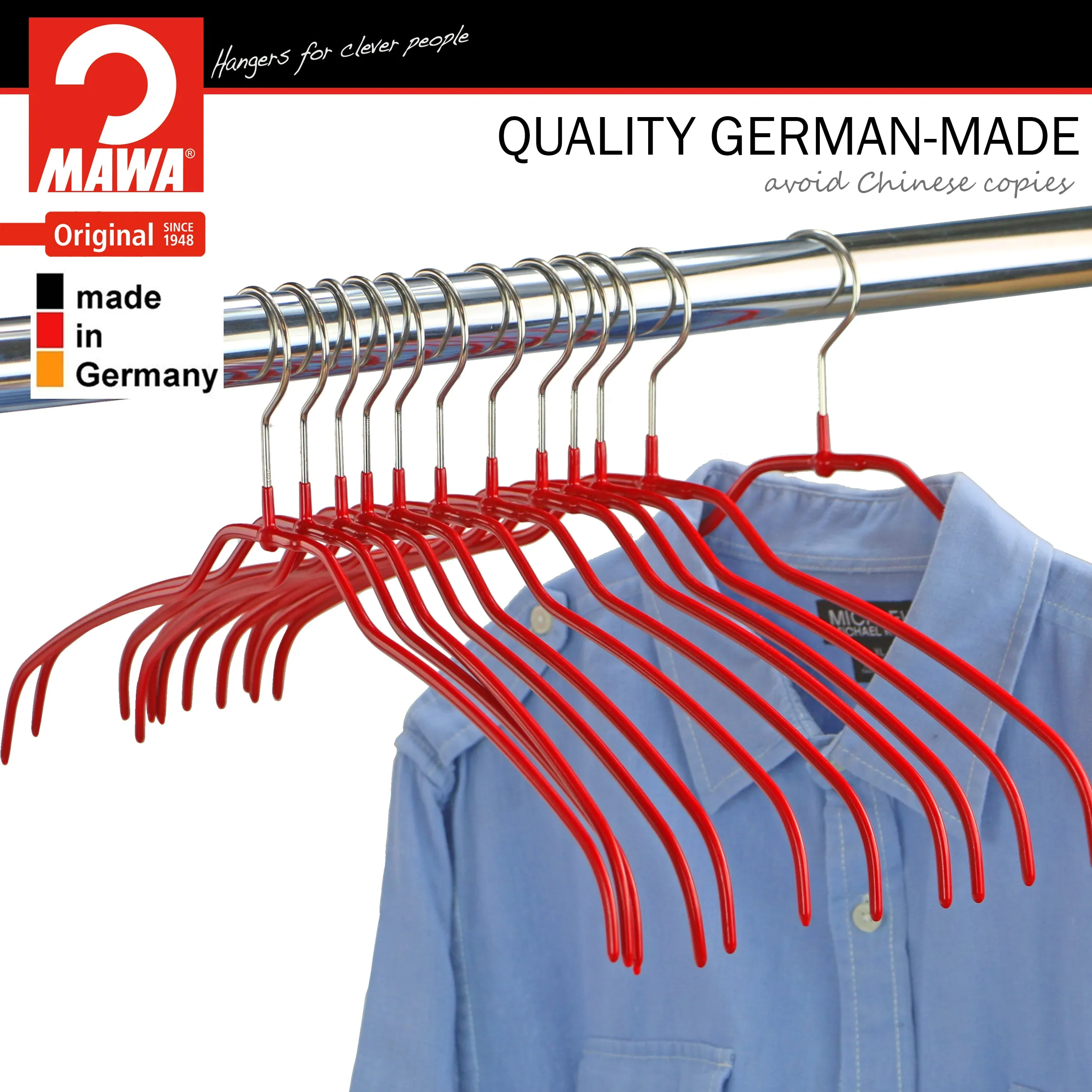 Silhouette Space-Saving Shirt Hanger, 42-FT, New Red