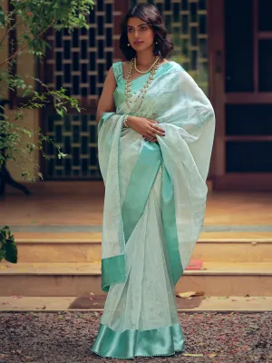 Sky Blue Organza Woven Saree