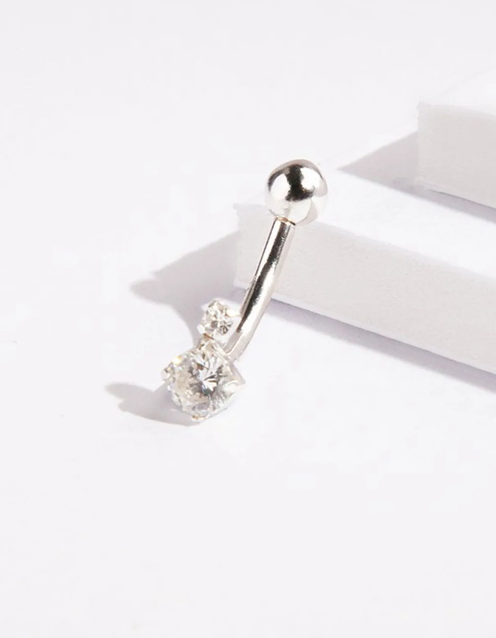 Sterling Silver Double Diamante Belly Bar