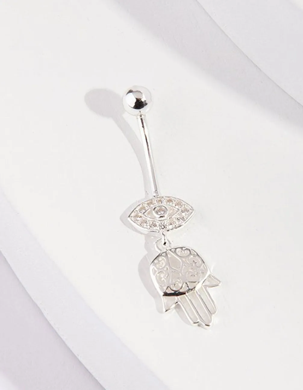 Sterling Silver Hamsa Drop Belly Bar