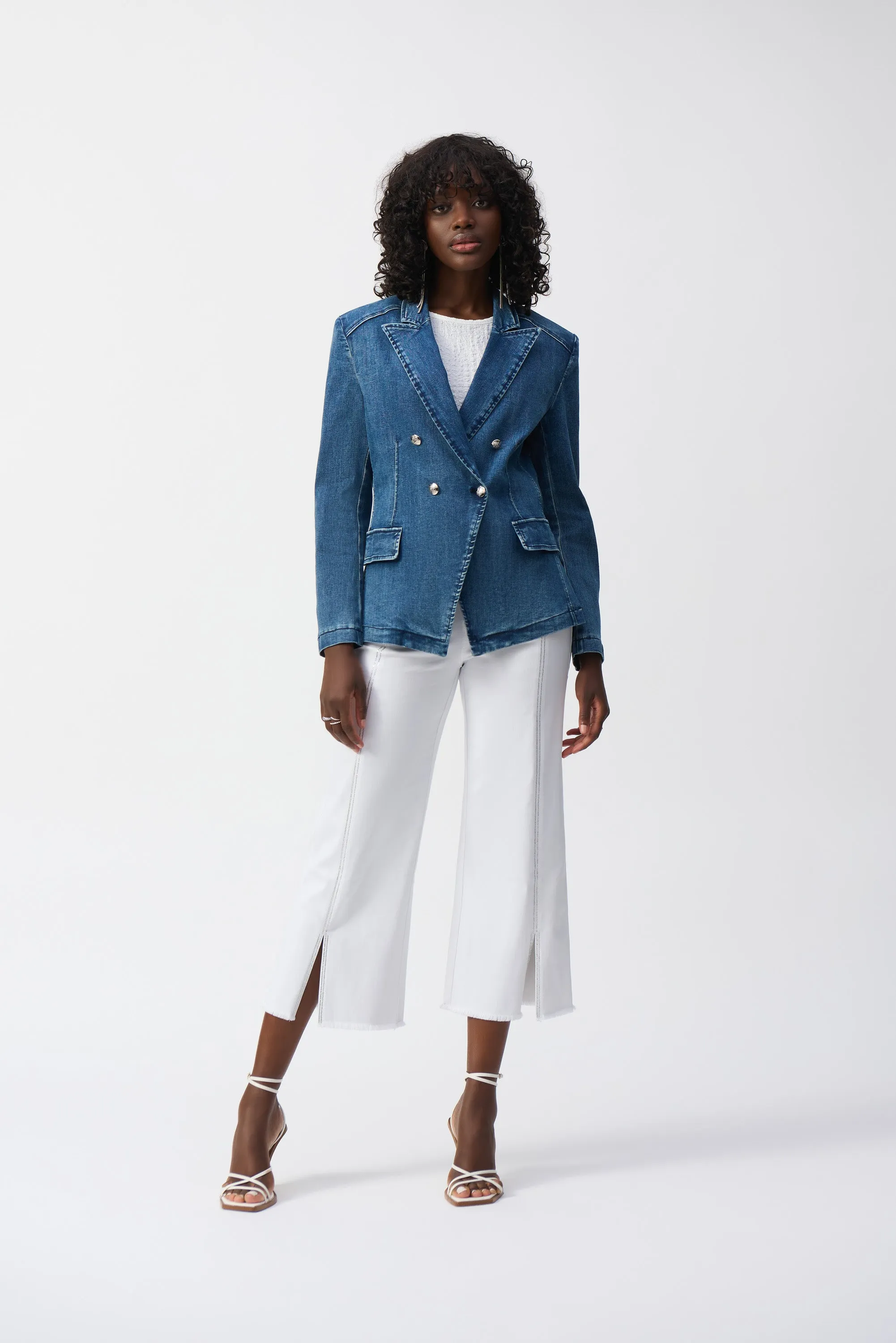 Stretch Denim Double-Breasted Blazer