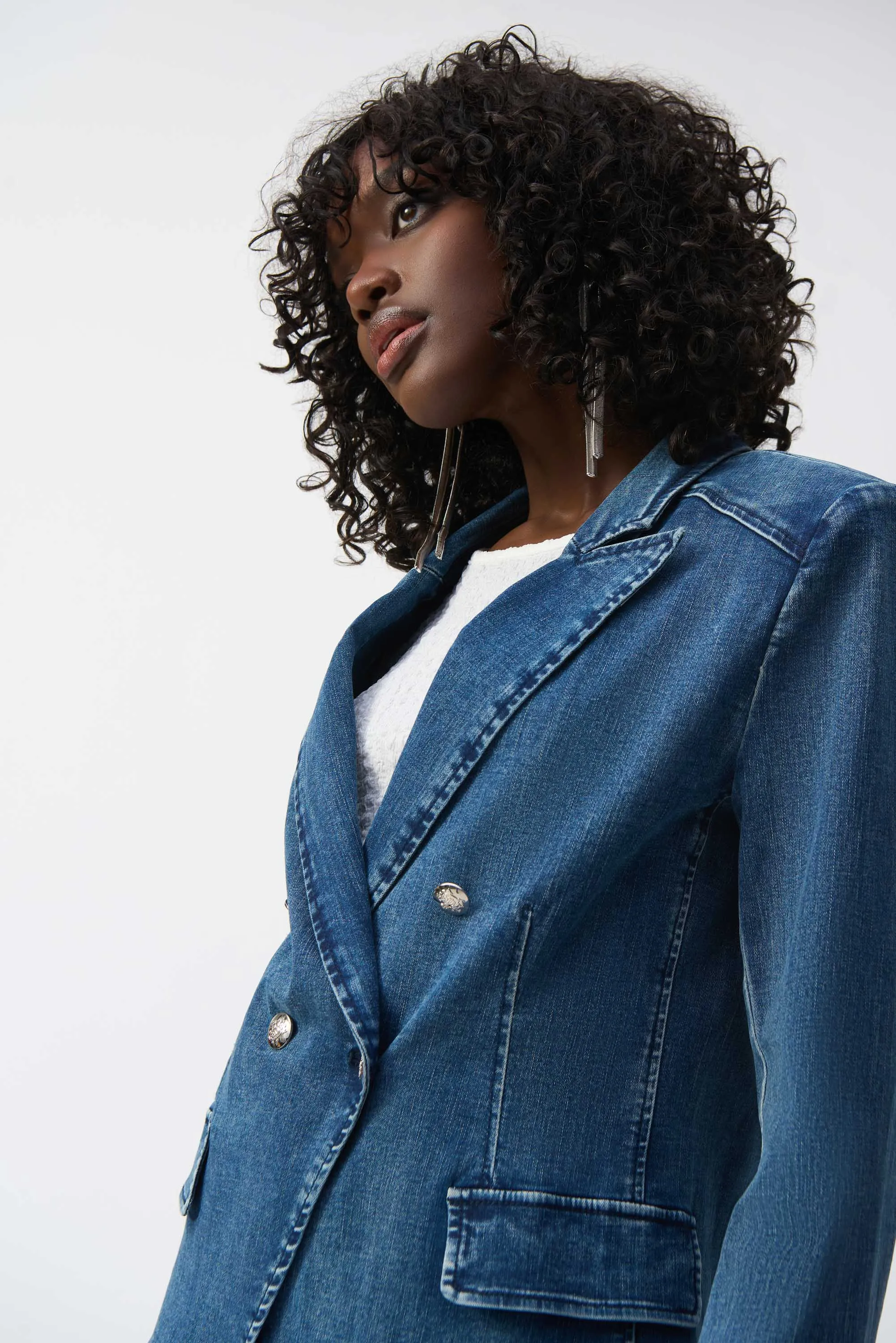 Stretch Denim Double-Breasted Blazer