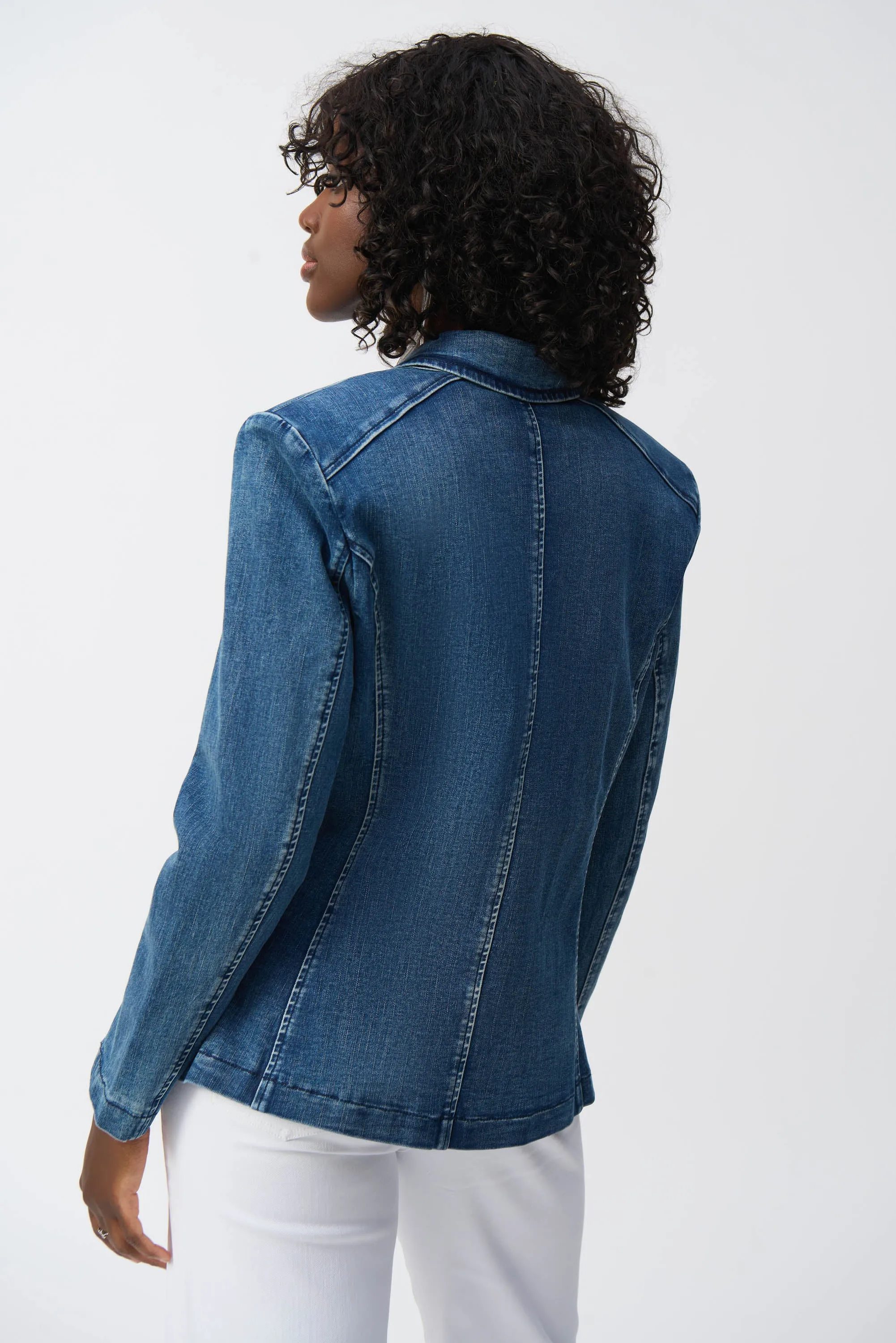 Stretch Denim Double-Breasted Blazer