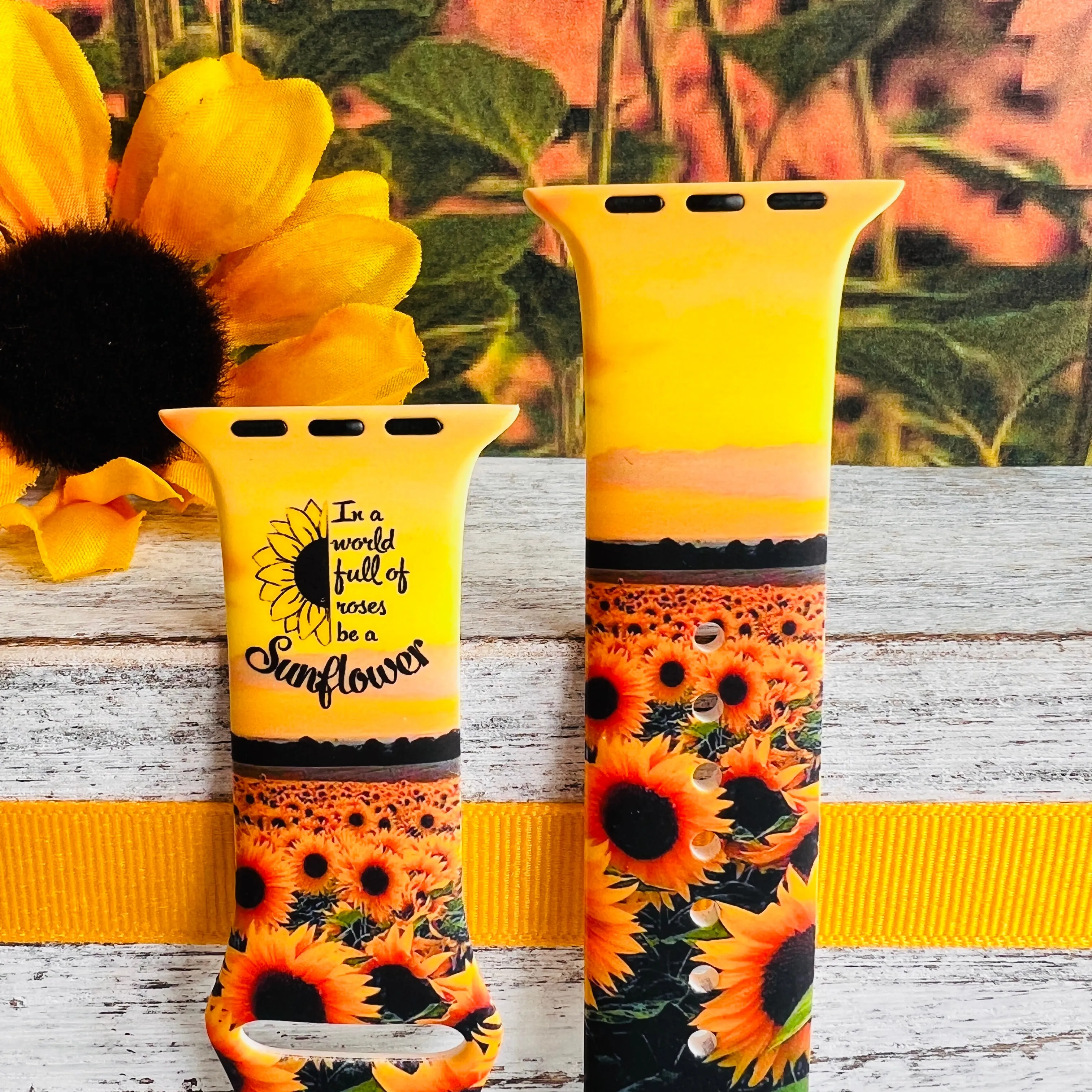 Sunflower Sunset Print Silicone Band For Apple Watch