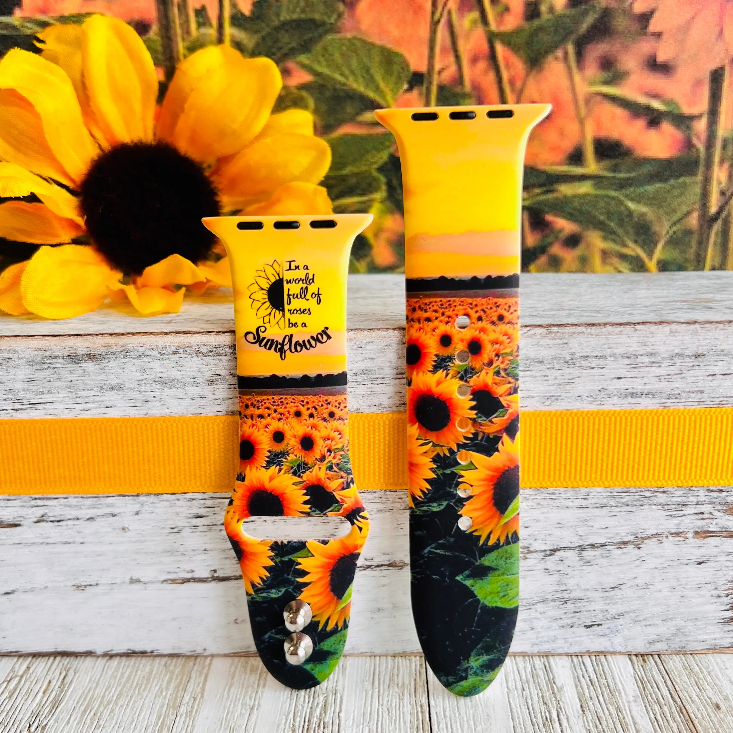 Sunflower Sunset Print Silicone Band For Apple Watch