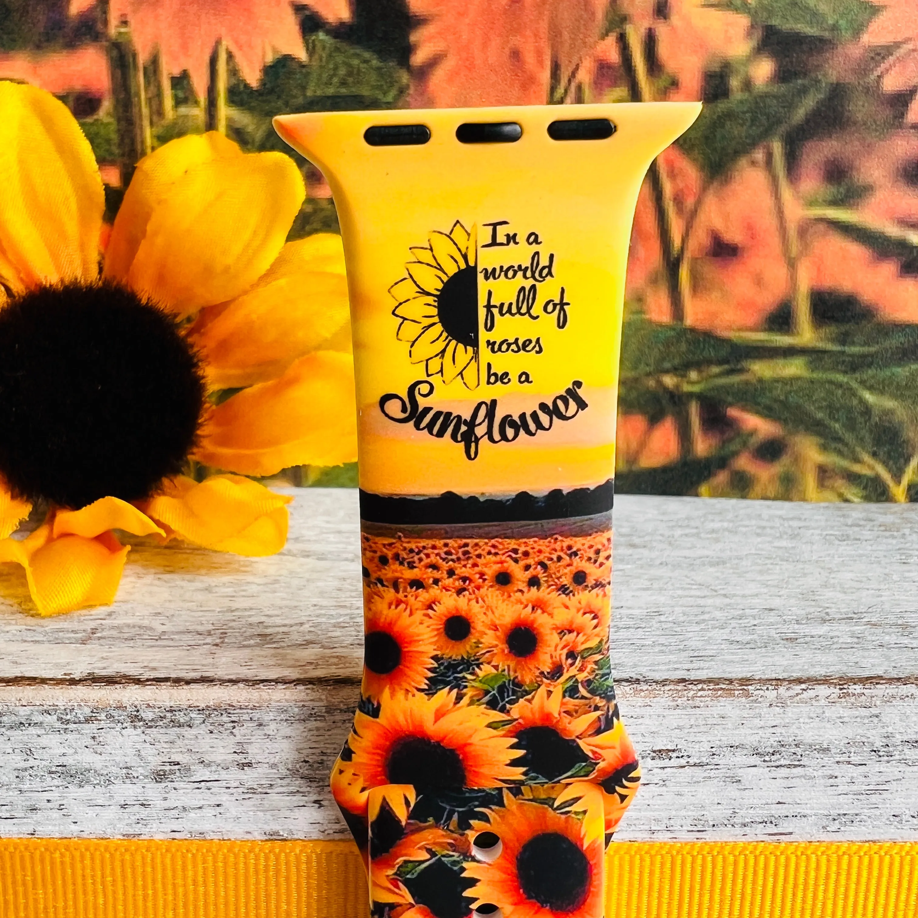 Sunflower Sunset Print Silicone Band For Apple Watch