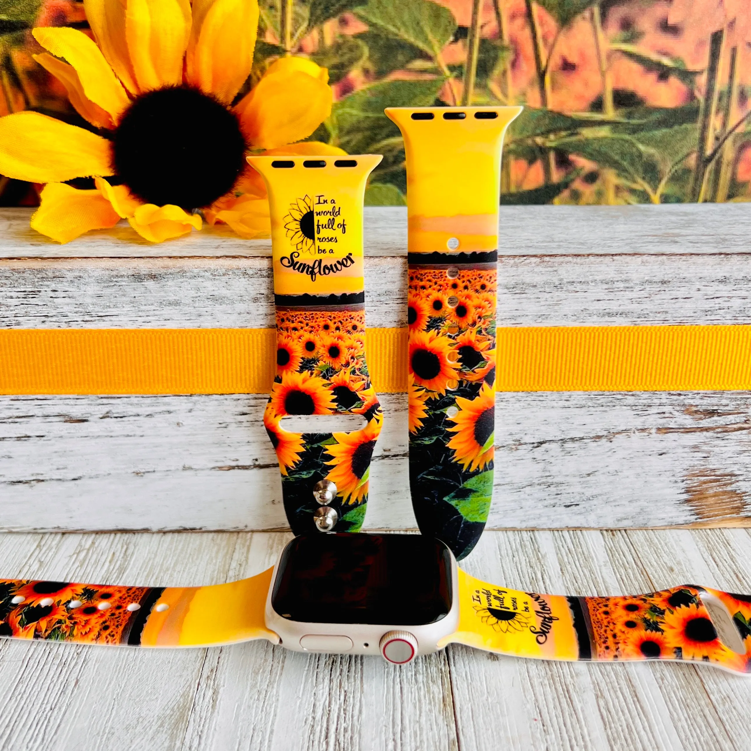 Sunflower Sunset Print Silicone Band For Apple Watch