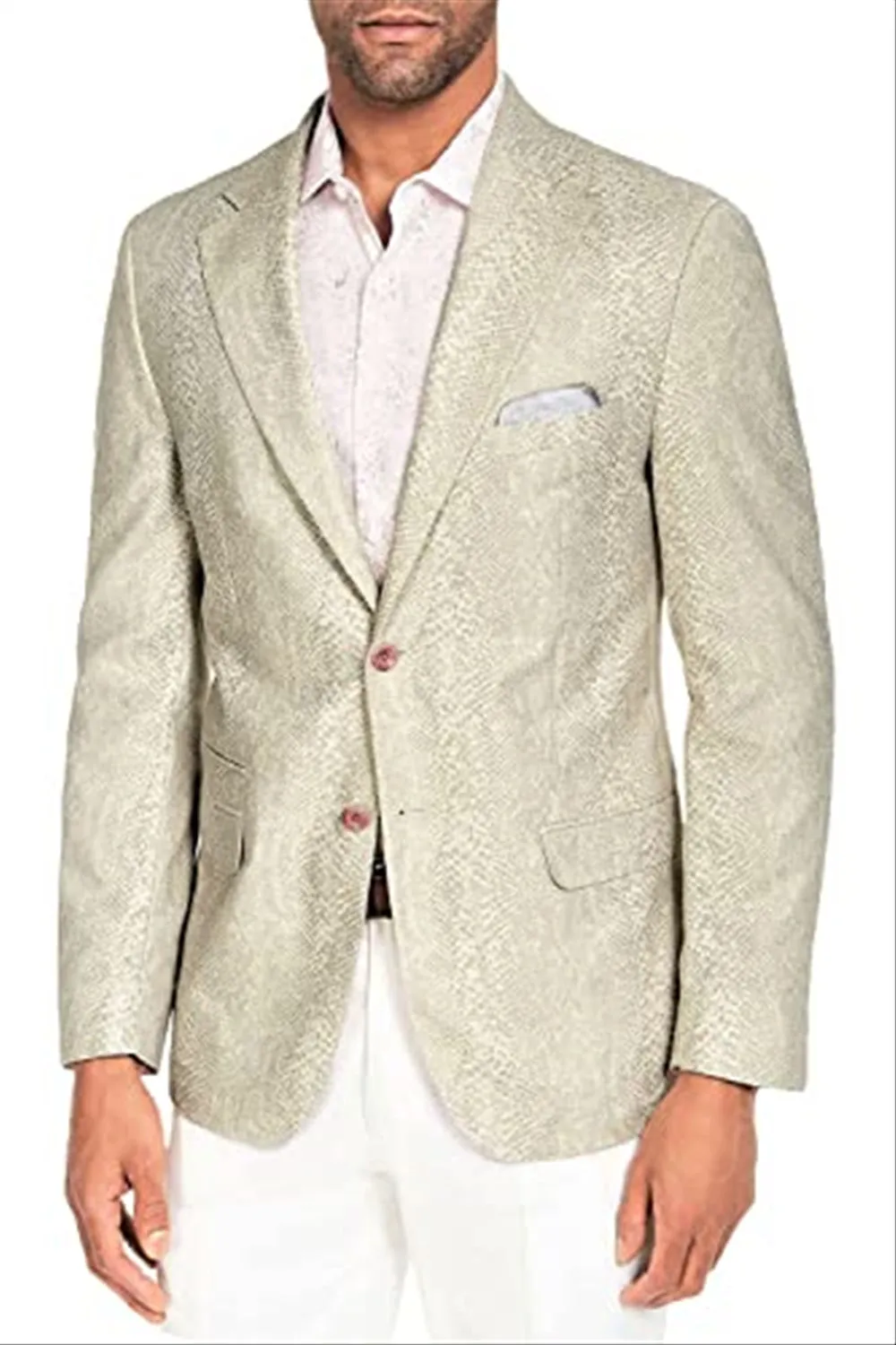 Tallia Men's Reptile Print 2 Button Suit Jacket Beige Size Large