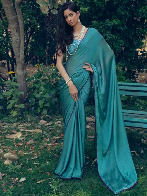 Teal Art Silk Woven Saree