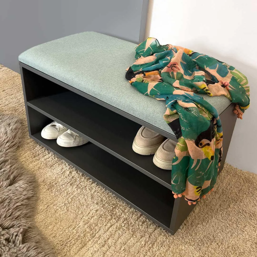 Tom Tom Foyer Shoe Bench - Charcoal -  Seafoam Seat