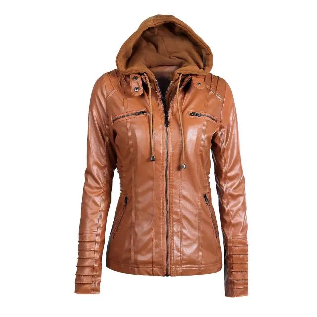 Trendy Hooded Faux Leather Jacket