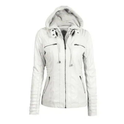 Trendy Hooded Faux Leather Jacket