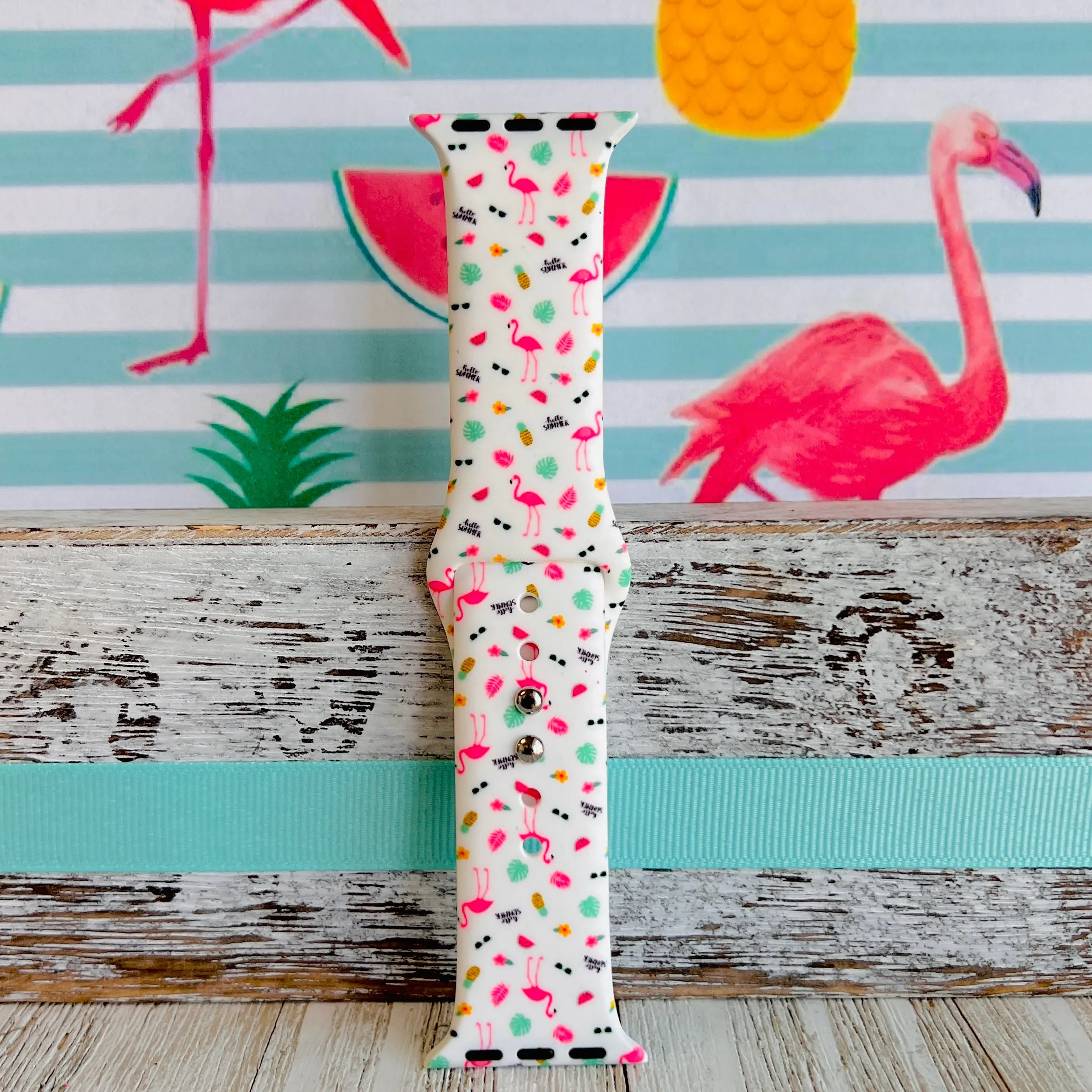 Tropical Flamingo Print Silicone Band For Apple Watch