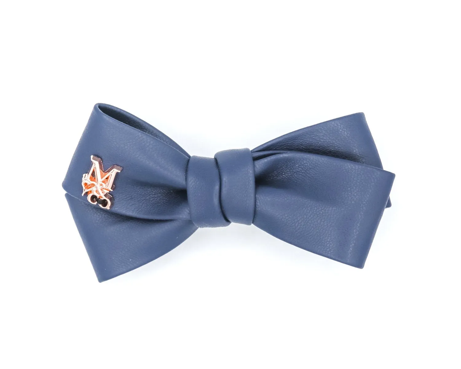 Vegan Leather Twist Hair Bow - Navy Blue